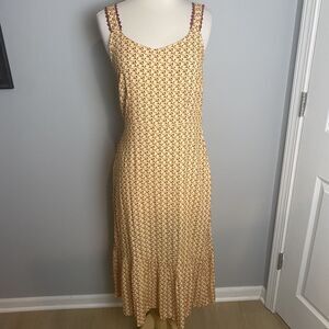 Indya Yellow & Maroon Floral Print Midi Dress with Pockets - Size S